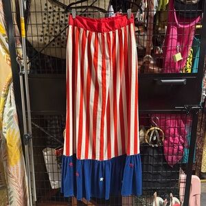 Vintage Handmade Red and Blue Striped Women's Skirt
